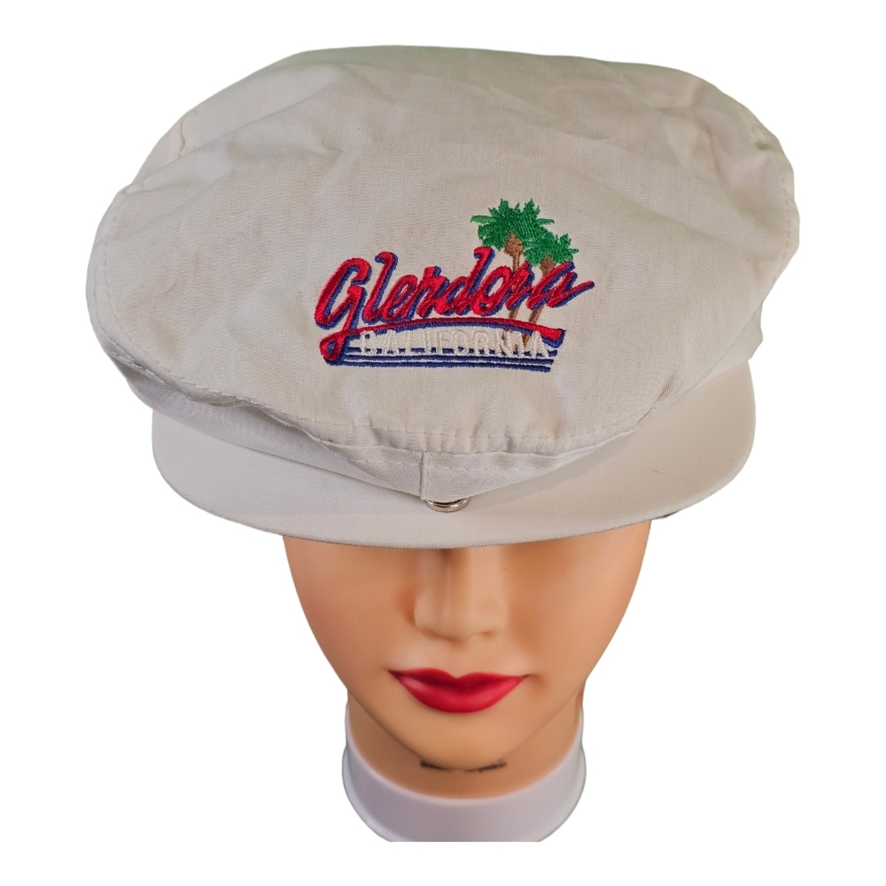 Vintage Glendora California Newsboy Snapback Hat‎ Cap Otto White